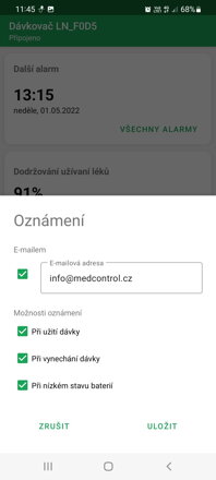 Upozornění e-mailem | DoseControl Appka