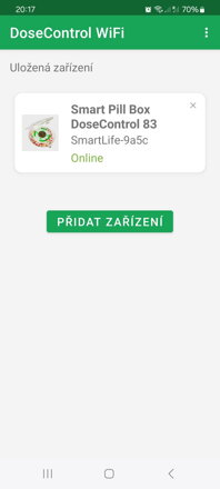 Aplikace DoseControl pro smart dávkovač léků WLAN | Úvodní okno v aplikaci- Stav připojení dávkovače