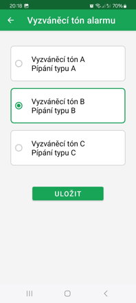 Aplikace DoseControl pro smart dávkovač léků WLAN | Hlavní menu s podrobnostmi o dávkovacím režimu a nastavení dávkovače - formát času, síla alarmu, zvuk alarmu, doba trvání alarmu a stav baterie