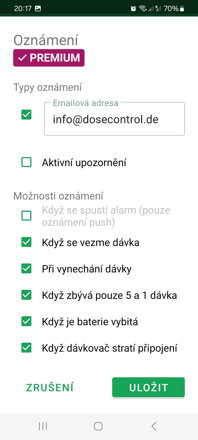 Aplikace DoseControl pro smart dávkocač léků WLAN | Přehled tónů alarmu - tón A, B nebo C