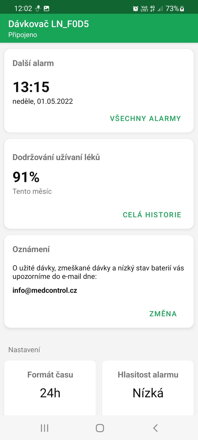 Další alarm a soulad | DoseControl Appka