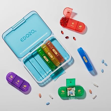 EDOSO Dávkovač léků na 7 dní, Pill Box, 7 přihrádek a 3 oddíly