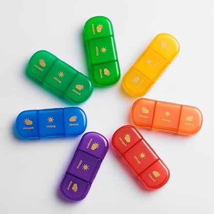 EDOSO Dávkovač léků na 7 dní, Pill Box, 7 přihrádek a 3 oddíly