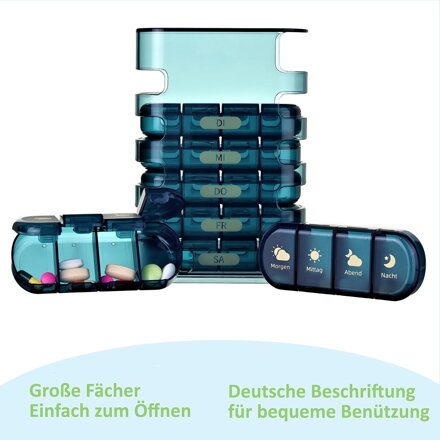 EDOSO Dávkovač léků na 7 dní, 28 přihrádek, věžová konstrukce, modrá barva