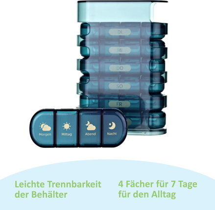 EDOSO Dávkovač léků na 7 dní, 28 přihrádek, věžová konstrukce, modrá barva