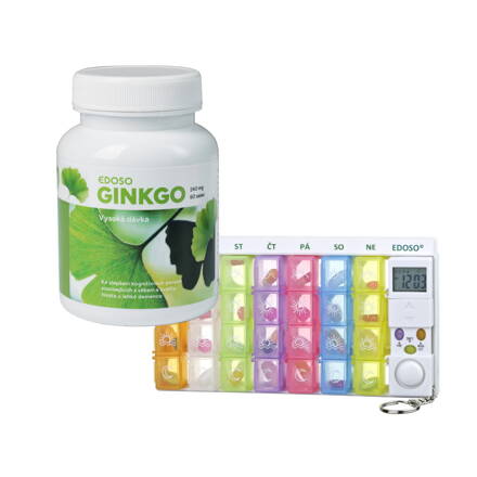 Ginkgo Biloba EDOSO 240 mg, 60 tablet + Týdenní dávkovač léků s alarmem EDOSO